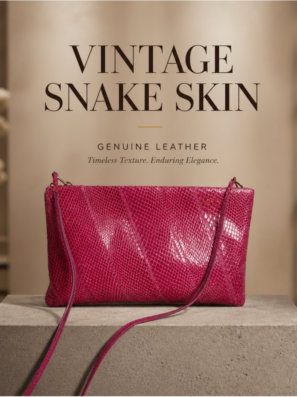 Vintage genuine Snake Skin leather pink Crossbody Bag